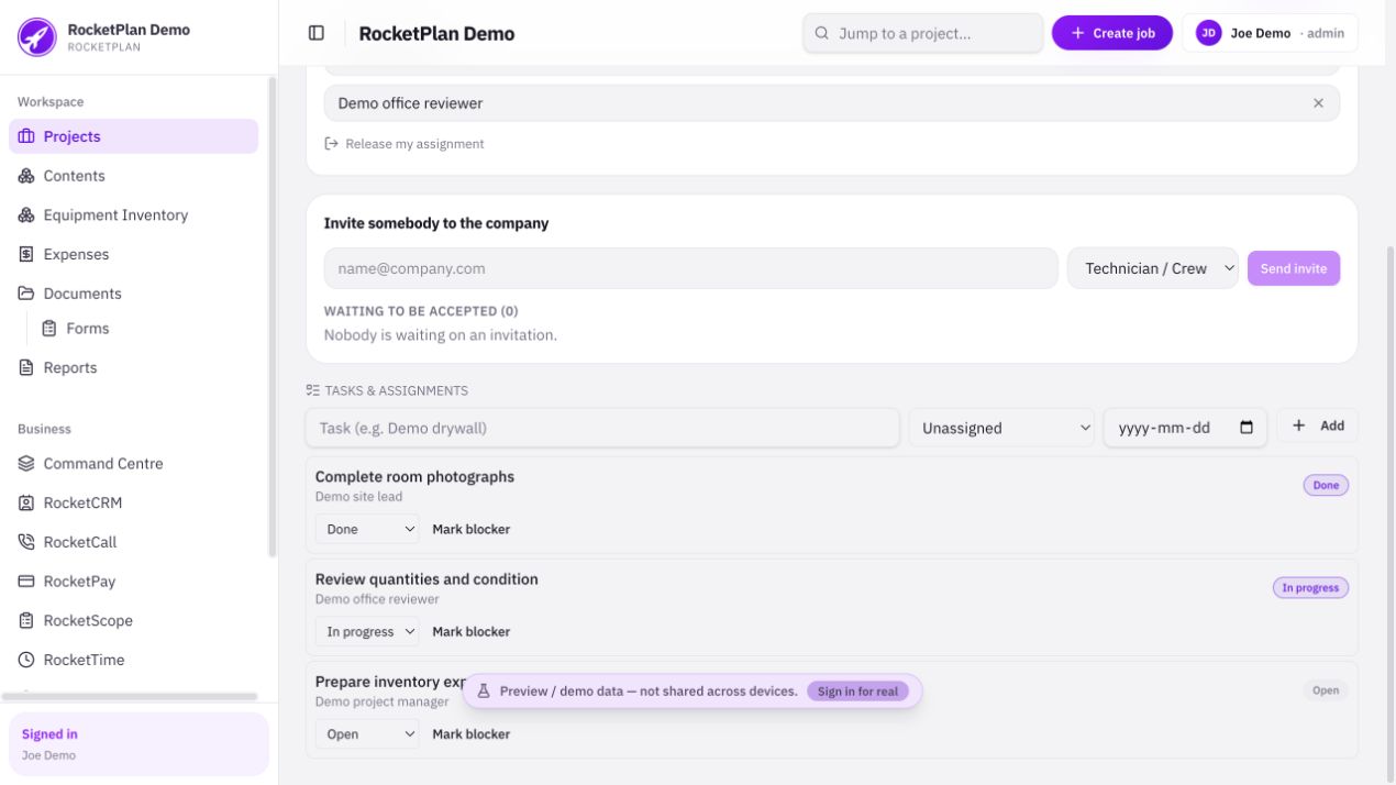 Crew assignments and contents job tasks