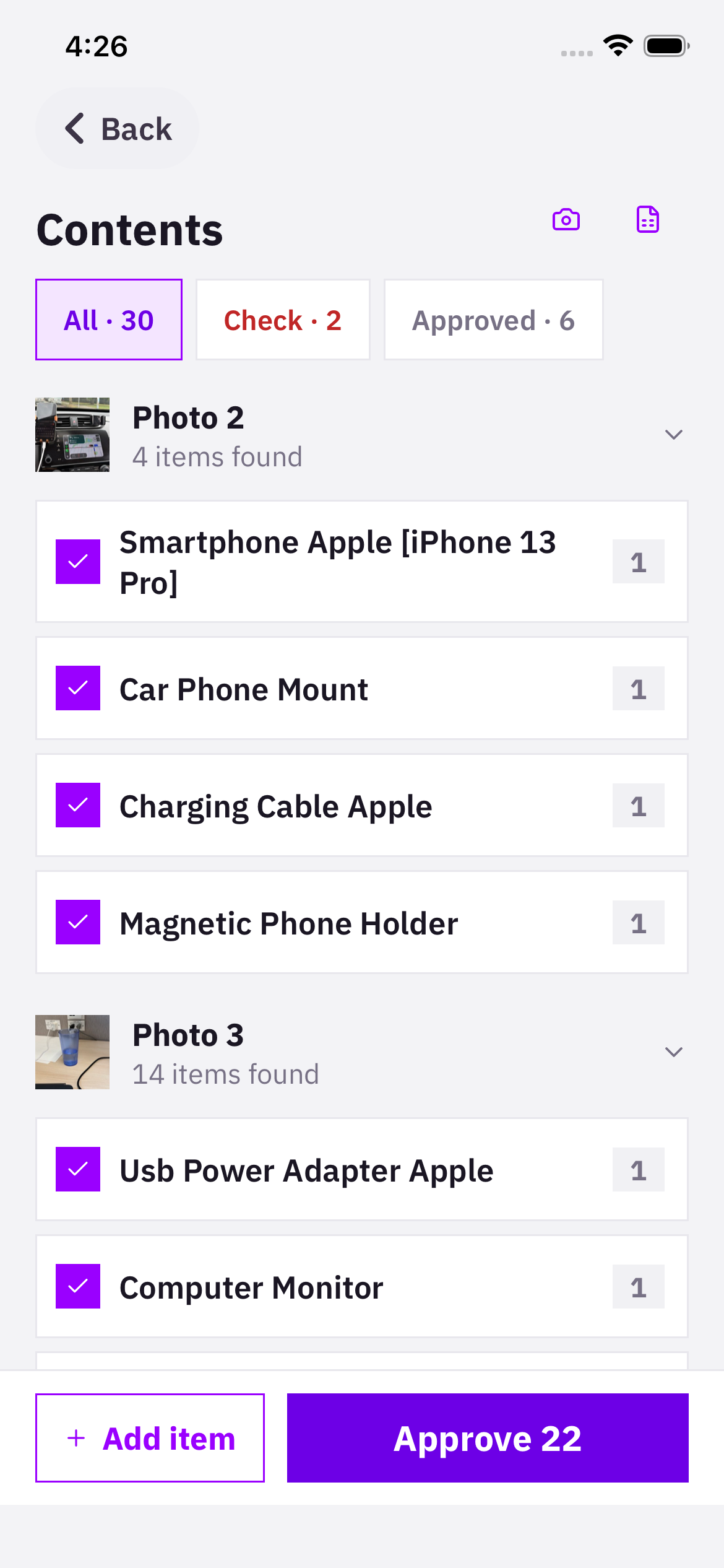AI identified contents awaiting approval