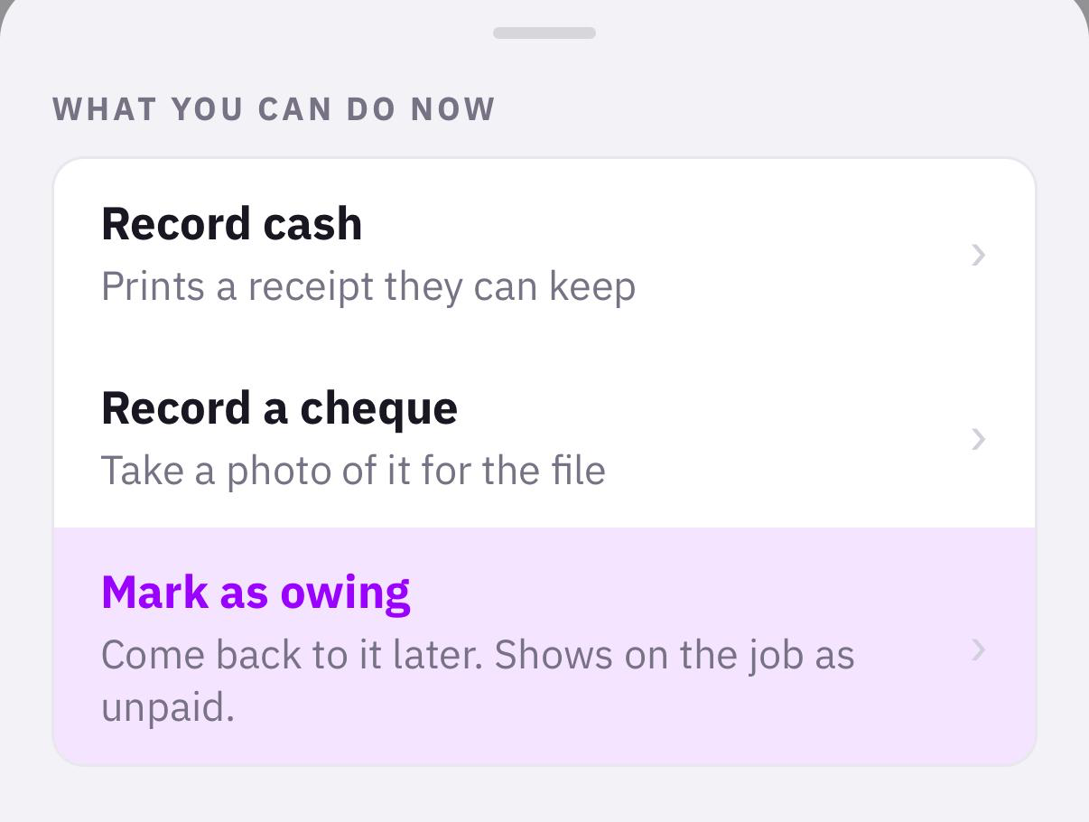 RocketPay cash cheque and owing actions
